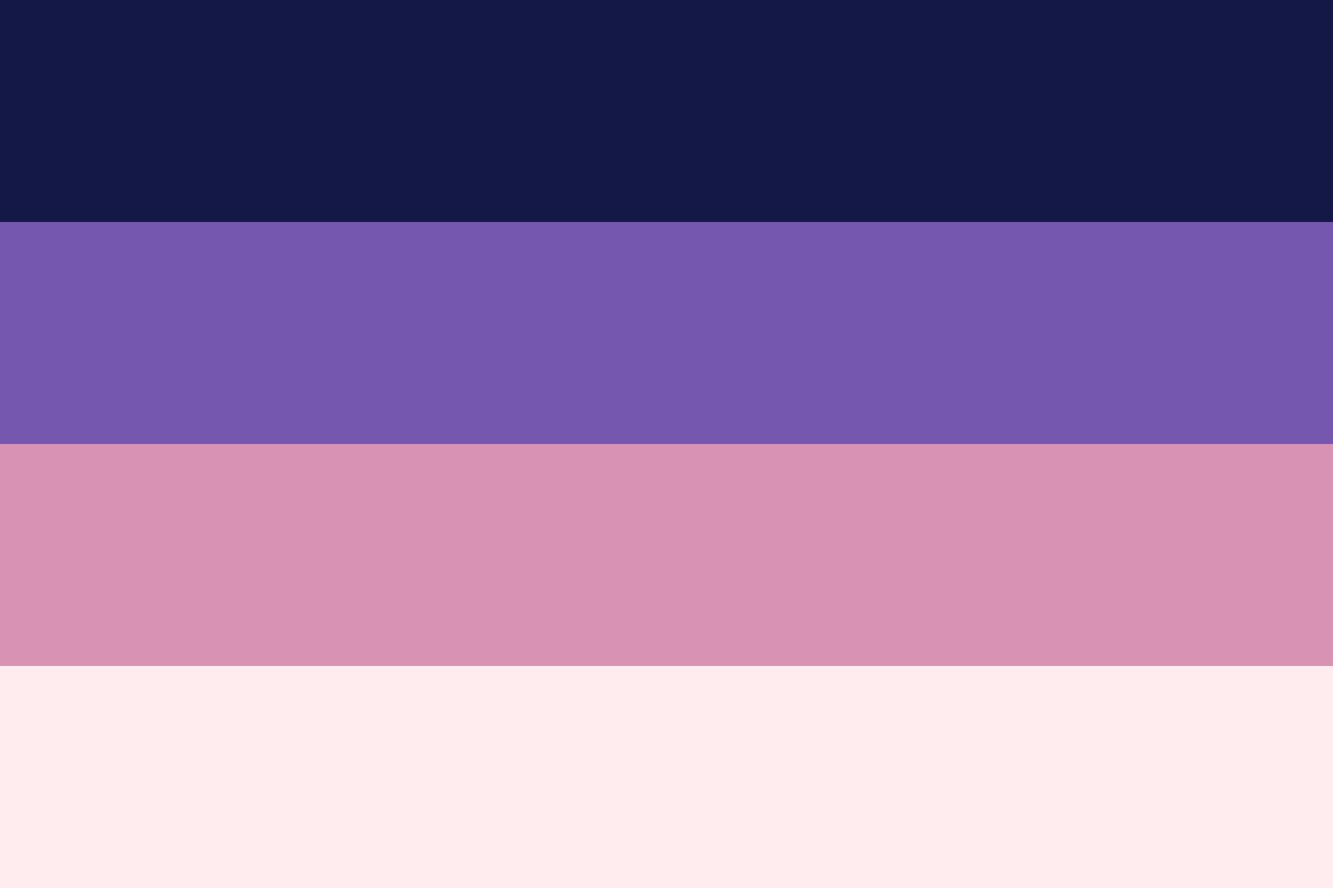 Image: Flag with four equal horizontal stripes: 
                Dark purple, lighter purple, light pink, white