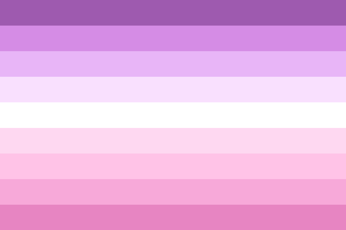 Image: Flag with nine equal horizontal stripes:
                Dark purple, purple, light purple, lighter purple, white,
                lighter pink, light pink, pink, dark pink