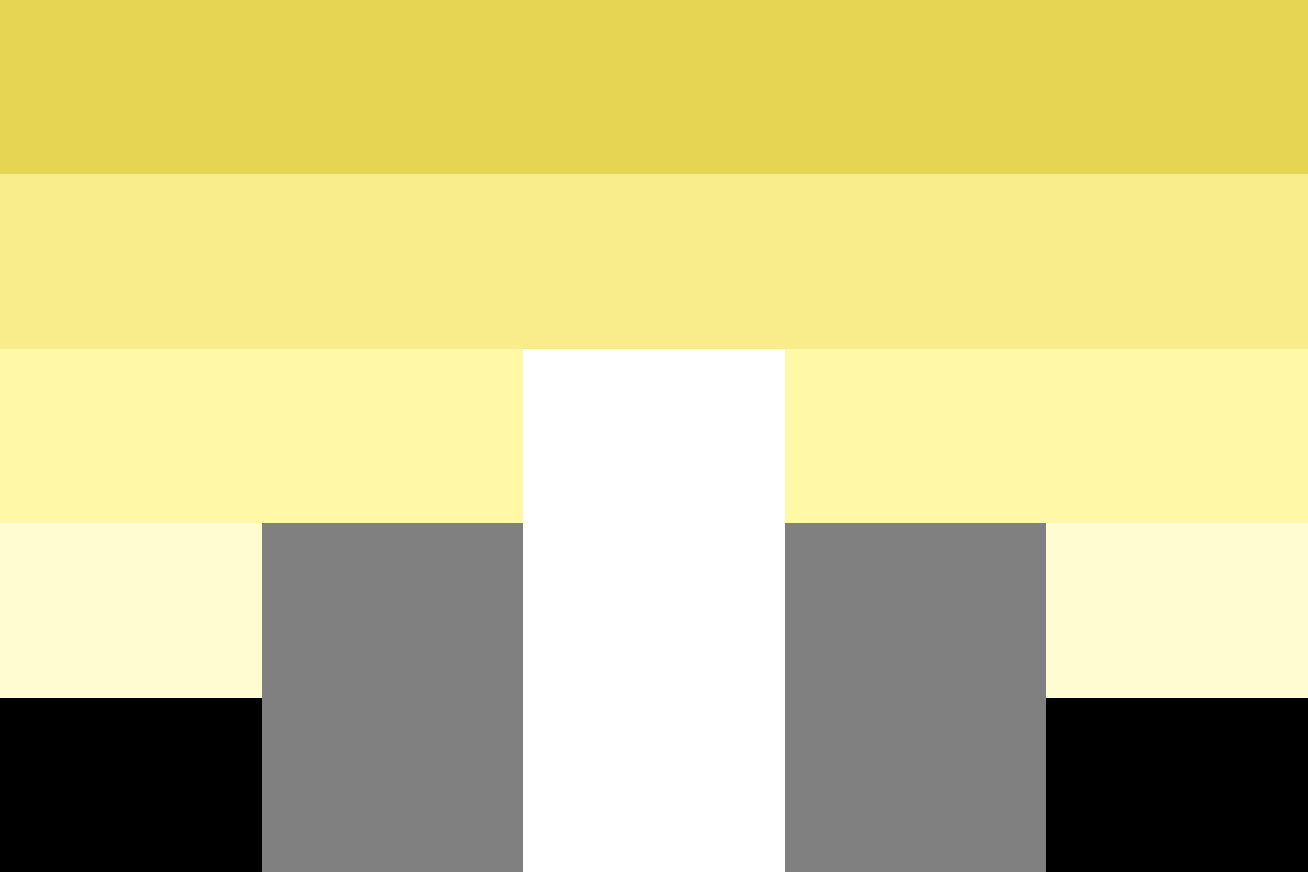 Image: Flag with five equal horizontal stripes: 
                Four fading from yellow to pale yellow, black. 
                There are five equal vertical stripes going up 
                from the bottom of the flag: black, grey, white, grey, black. 
                The black stripes reach the top of the fifth horizontal stripe, 
                the grey stripes reach the top of the fourth, and the white 
                stripe reaches the top of the third.