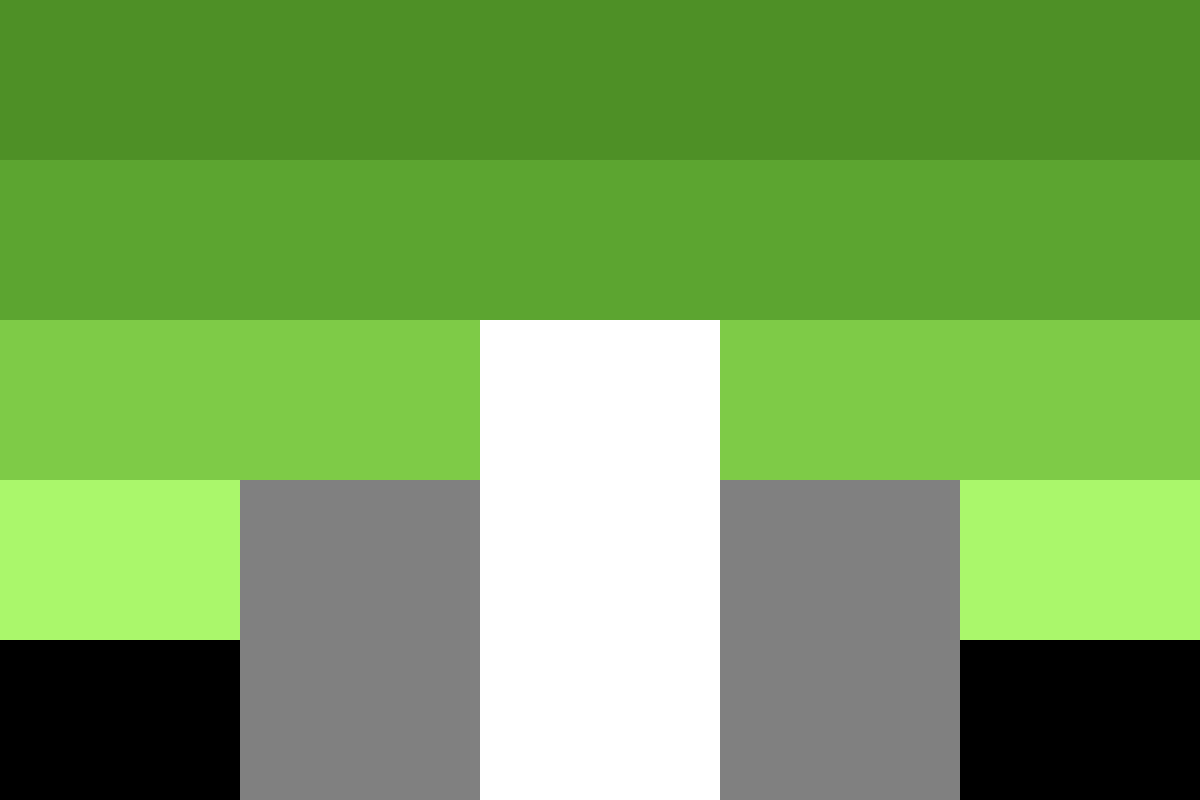 Image: Flag with five equal horizontal stripes: 
                Four fading from green to light green, black. 
                There are five equal vertical stripes going up from 
                the bottom of the flag: black, grey, white, grey, black. 
                The black stripes reach the top of the fifth horizontal 
                stripe, the grey stripes reach the top of the fourth, 
                and the white stripe reaches the top of the third.