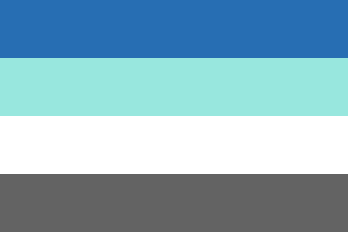 Image: Flag with four equal horizontal stripes: 
                Dark teal, light teal, white, grey.
