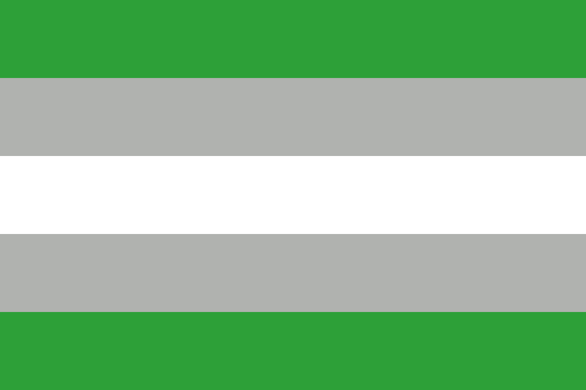 Image: Flag with five equal horizontal stripes: 
                Green, grey, white, grey, green.